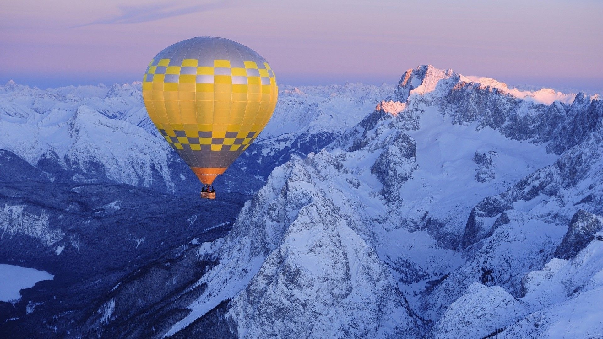 balloon, hot, mountain, snow, sky, fly