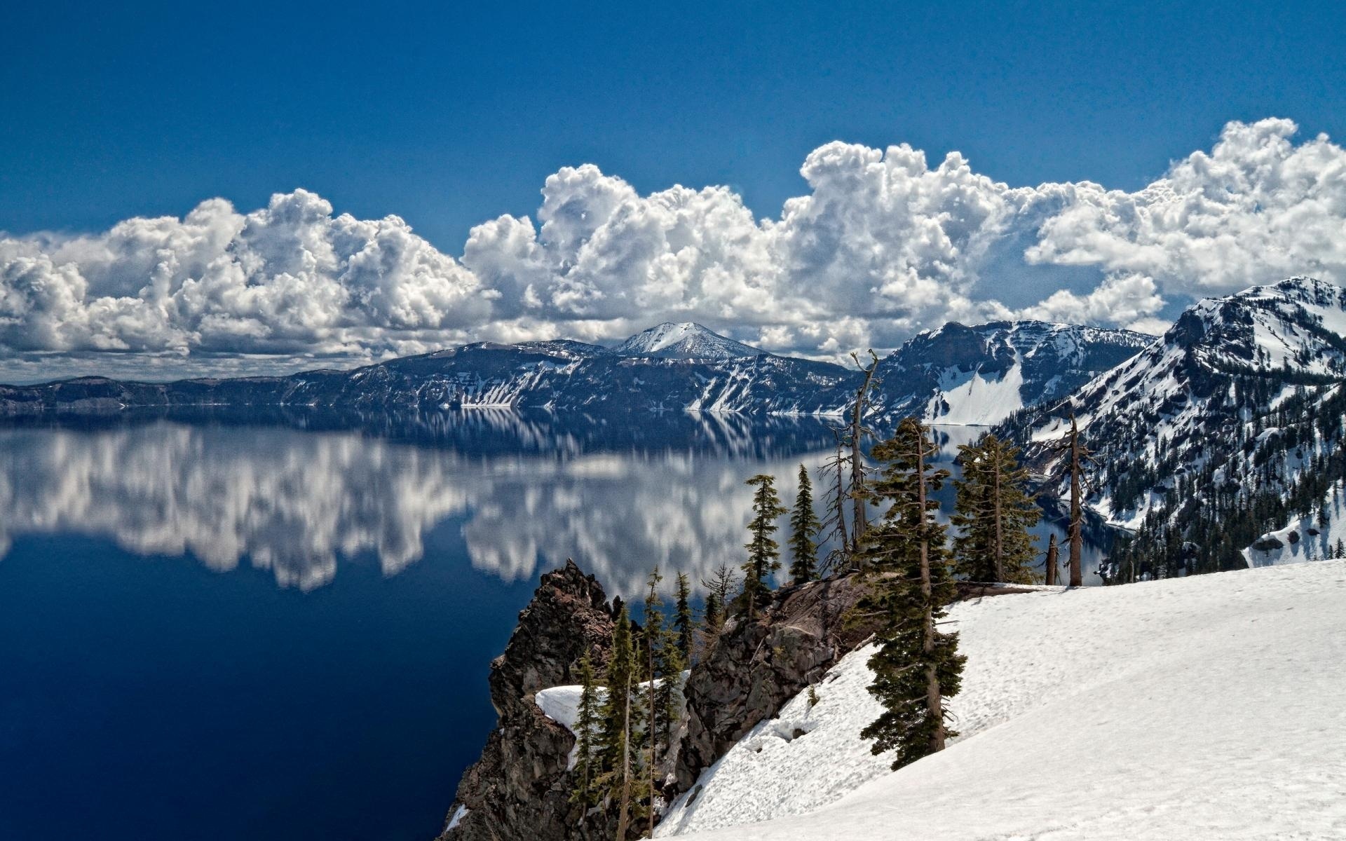 lake, mountain, reflextion, water, sky, blue, snow