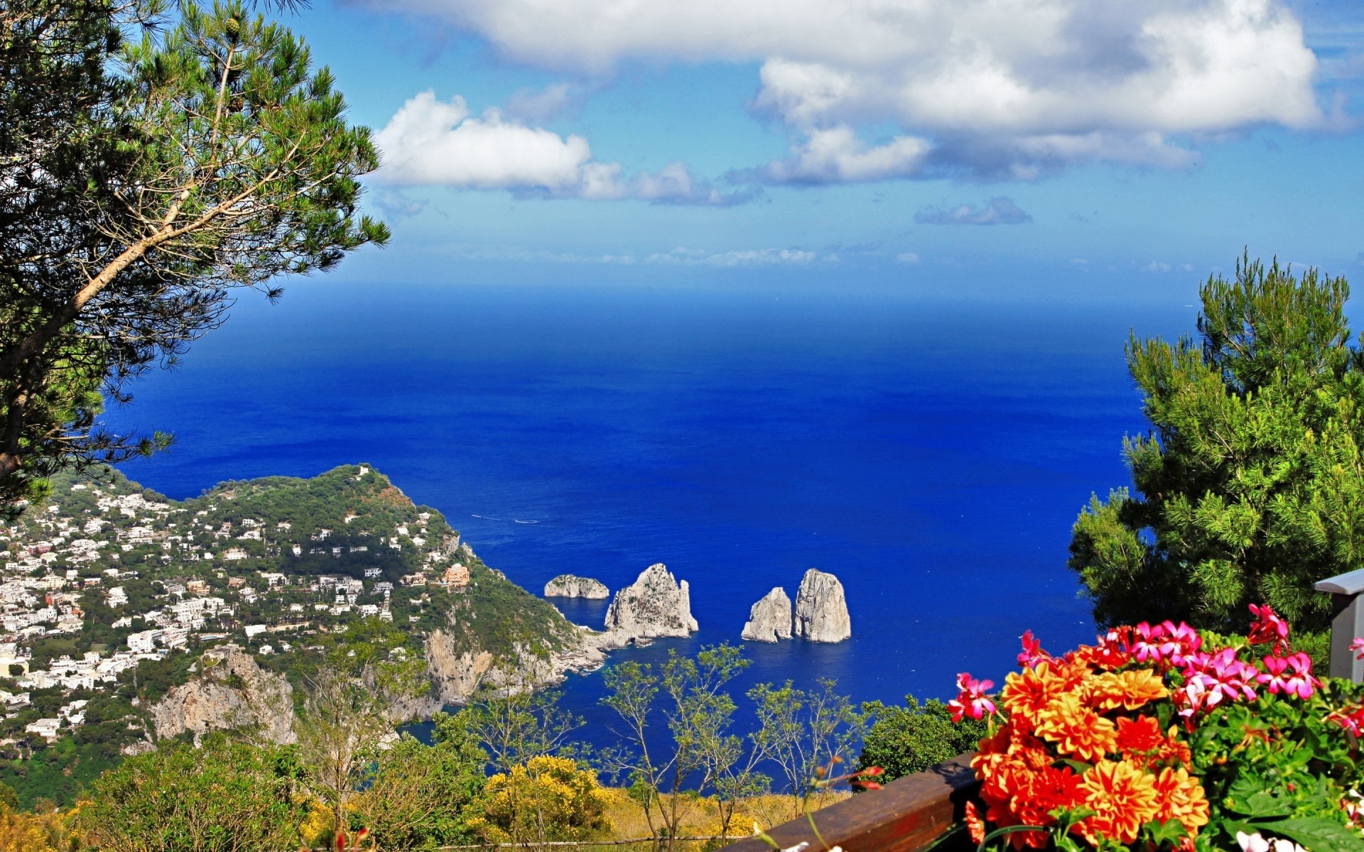 anacapri, italy, capry, ocean, trees