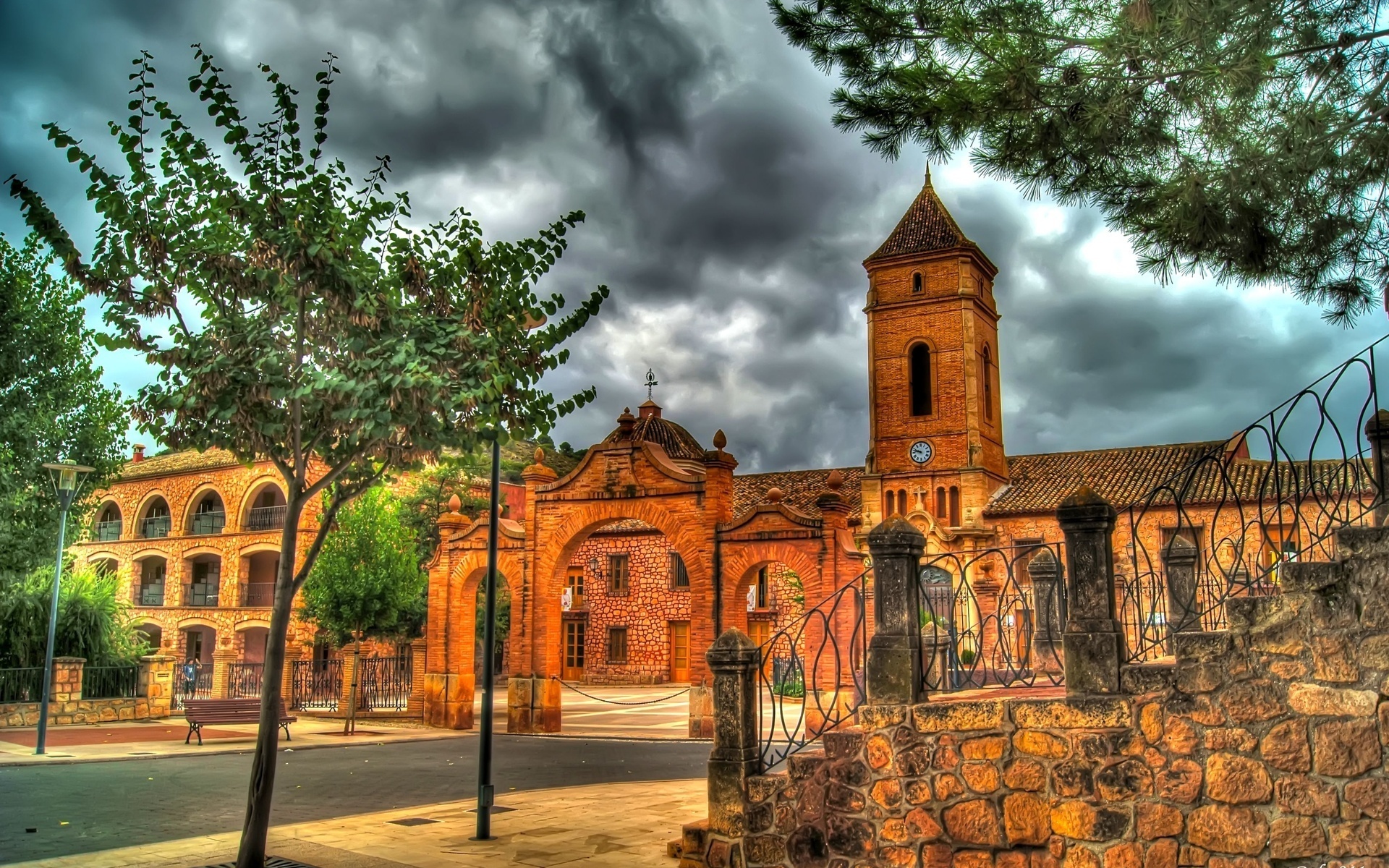 building, baroco, tree, clock, house, ,