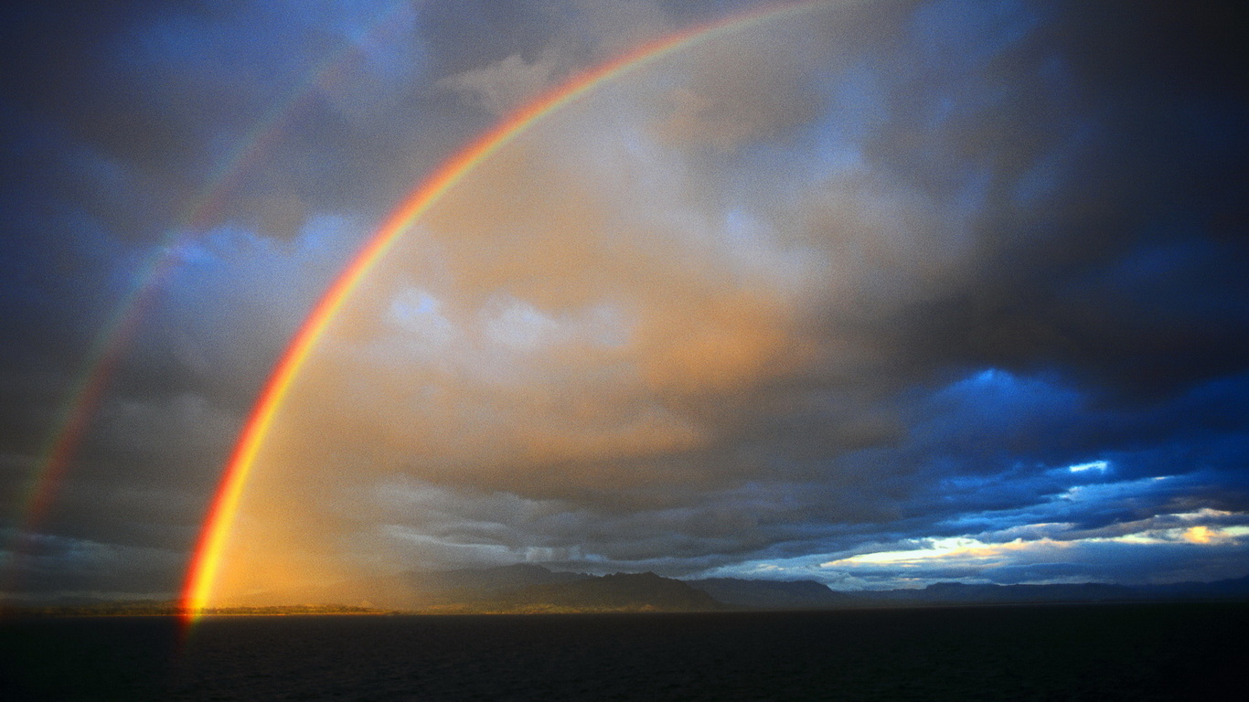 rainbow, sky, storm, mountain, rain