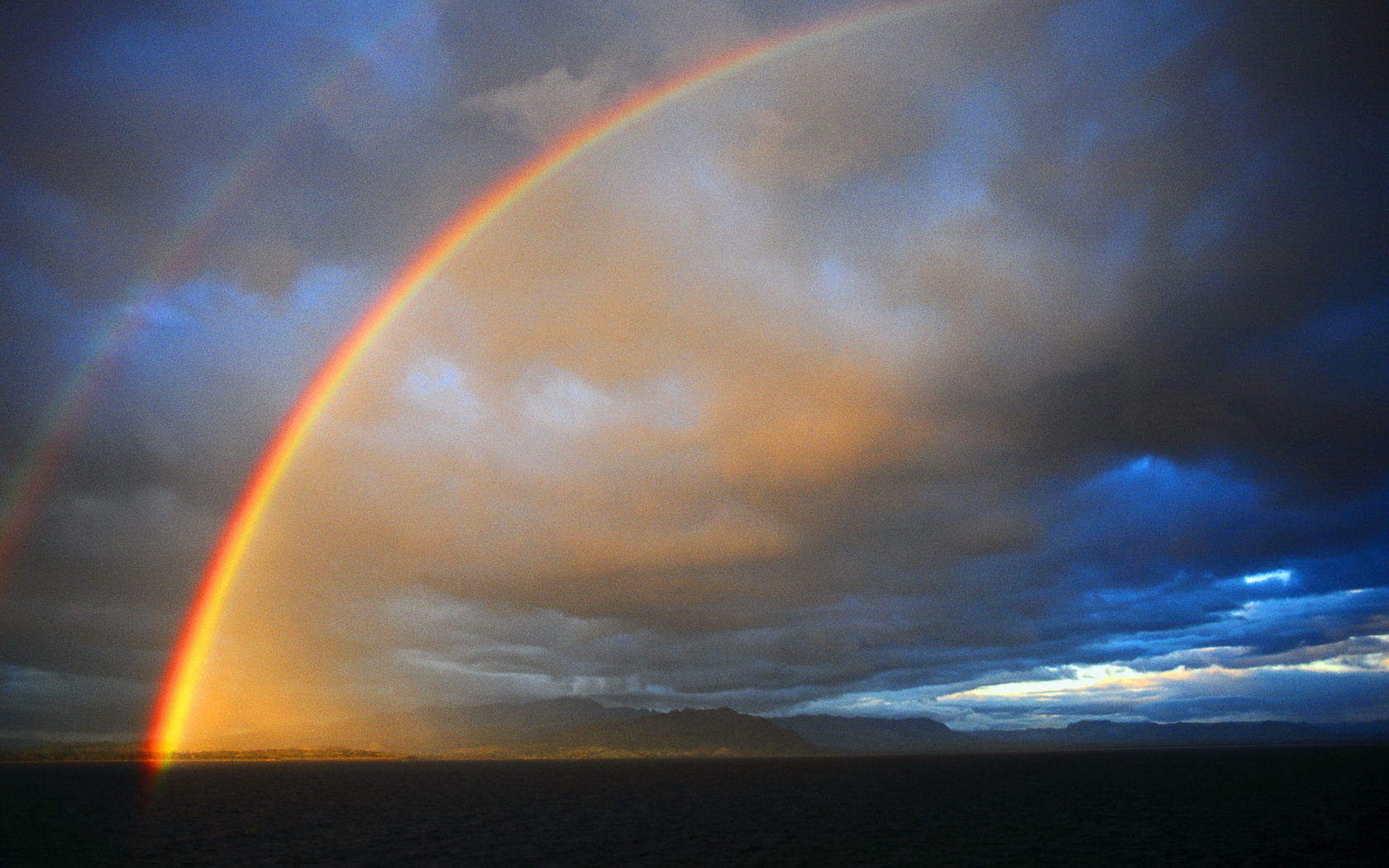 rainbow, sky, storm, mountain, rain