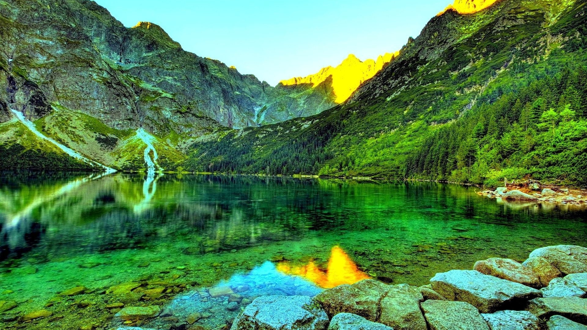 emerald, lake, mountain, water, tree, sky, naturals