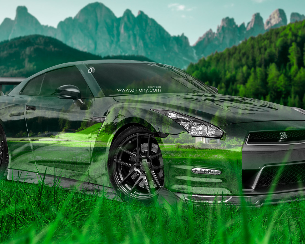 tony kokhan, nissan, gtr, r35, jdm, crystal, nature, car, green, grass, mountains, tuning, style, el tony cars, hd wallpapers, photoshop, design, japan, art,  , , , , , , , , 35 , , 