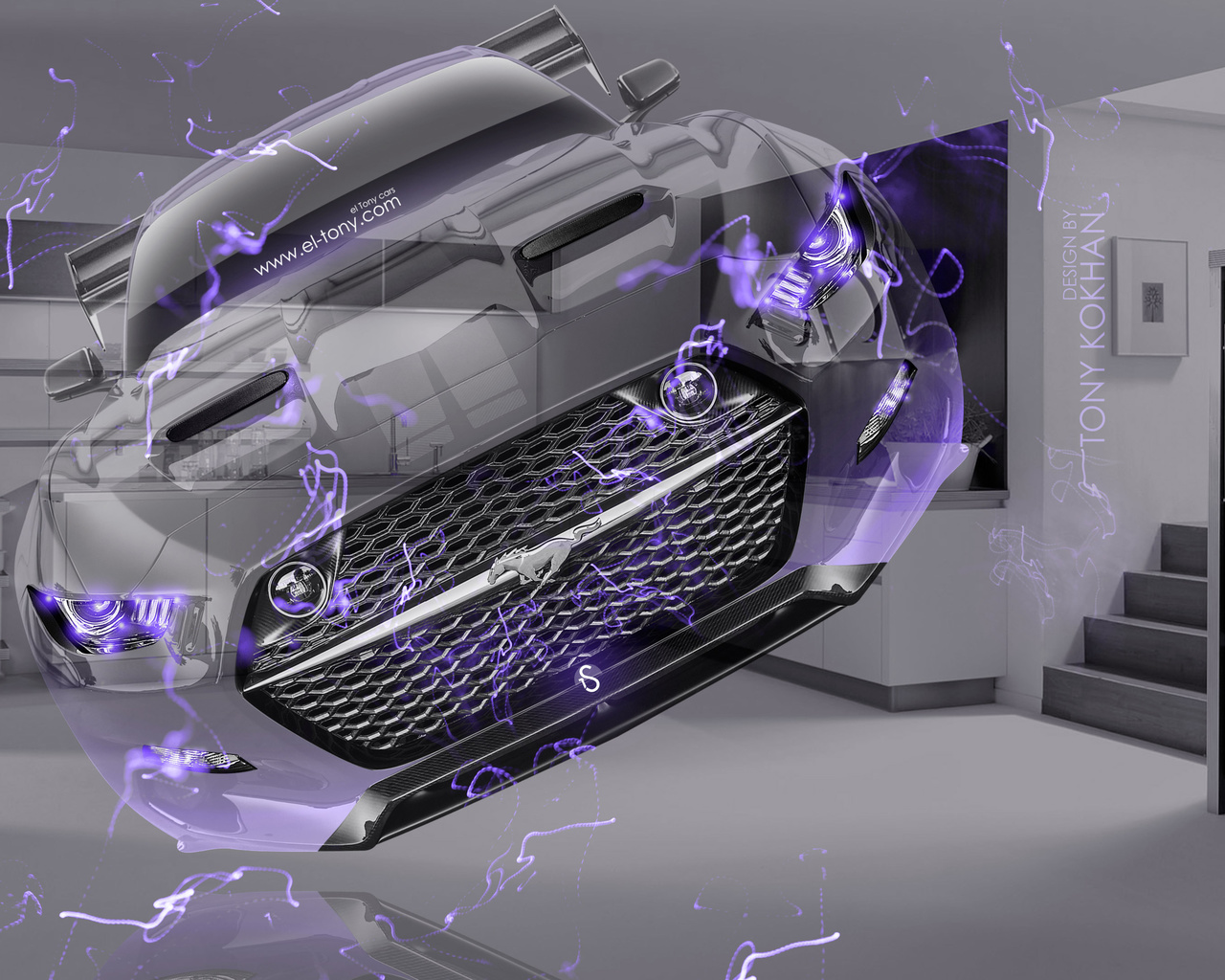 tony kokhan, ford, mustang, tuning, fantasy, crystal, home, transformer, fly, car, violet, neon, effects, energy, muscle, car, el tony cars, 4k wallpapers, design, art, style, american, horse, interior, photoshop,  , , , , 