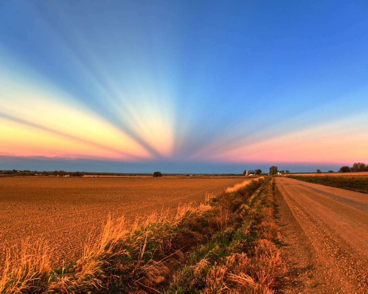 path, arable, field, sunlight, clouds, sky