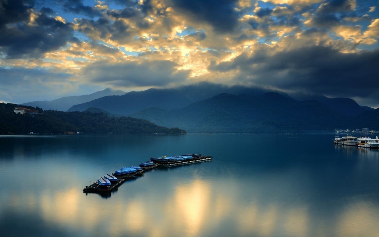 boat, clouds, water, lake