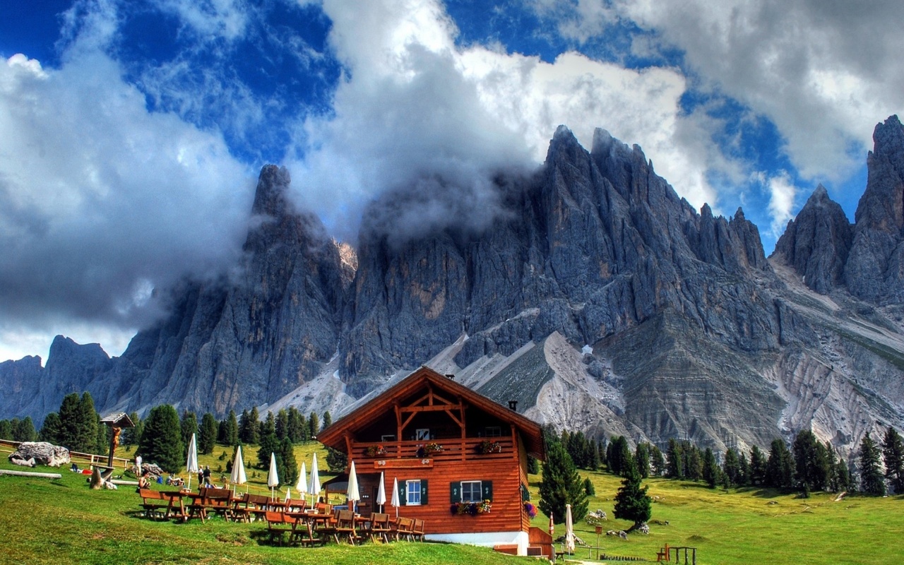 mountain, grass, green, grass