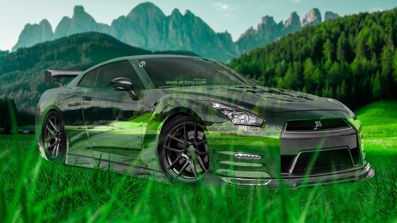 tony kokhan, nissan, gtr, r35, jdm, crystal, nature, car, green, grass, mountains, tuning, style, el tony cars, hd wallpapers, photoshop, design, japan, art,  , , , , , , , , 35 , , 