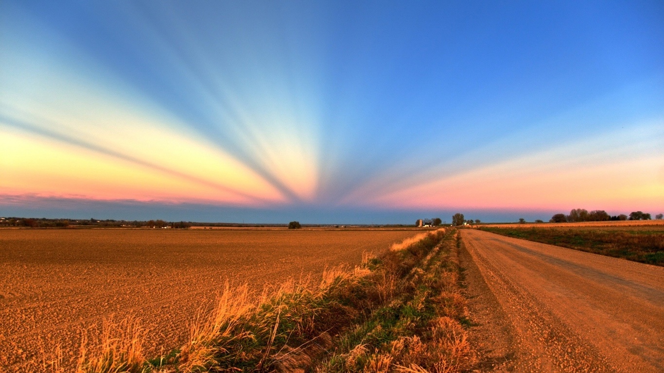 path, arable, field, sunlight, clouds, sky