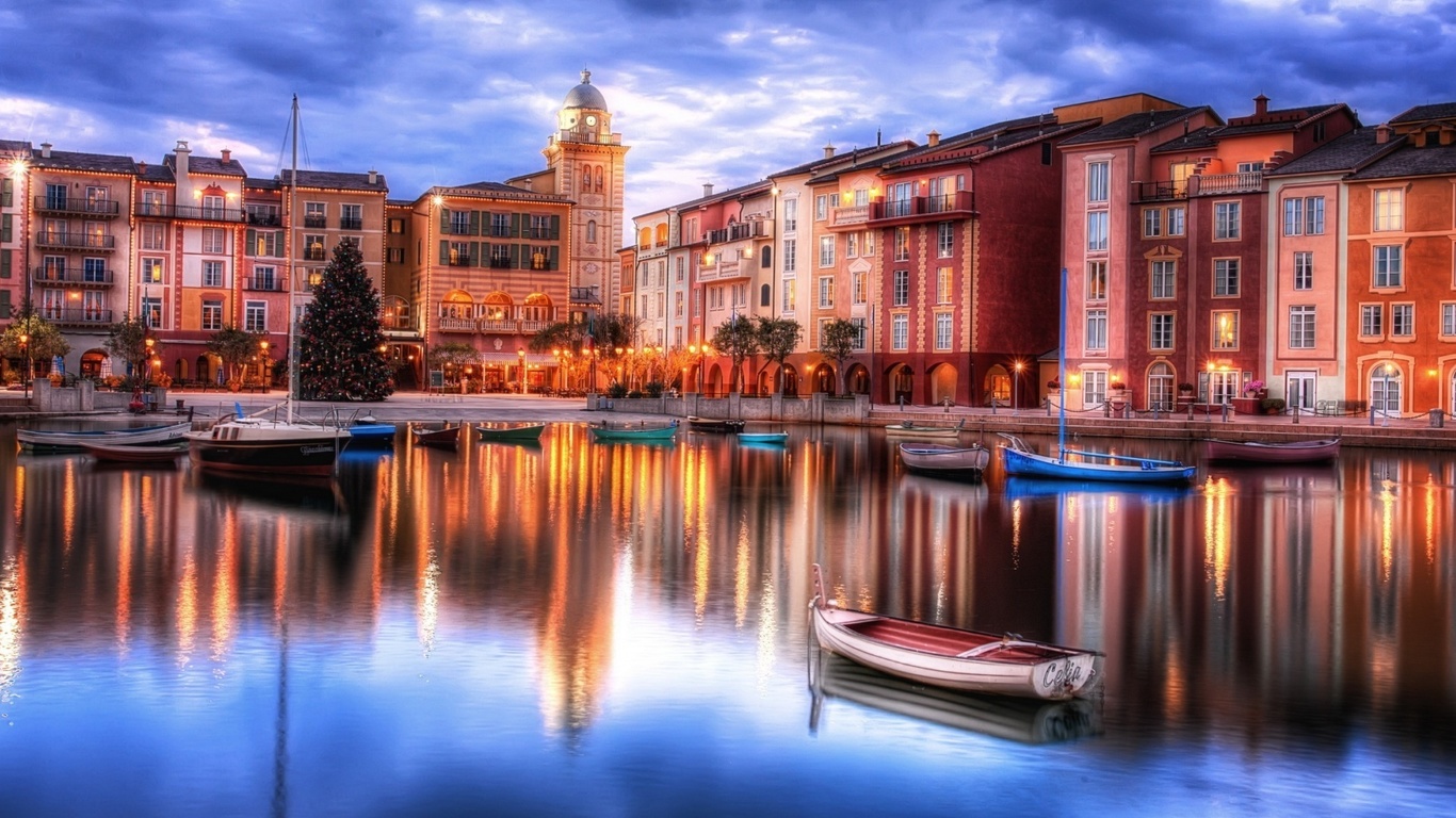 orlando, florida, usa, city, night, lights, reflextion, water