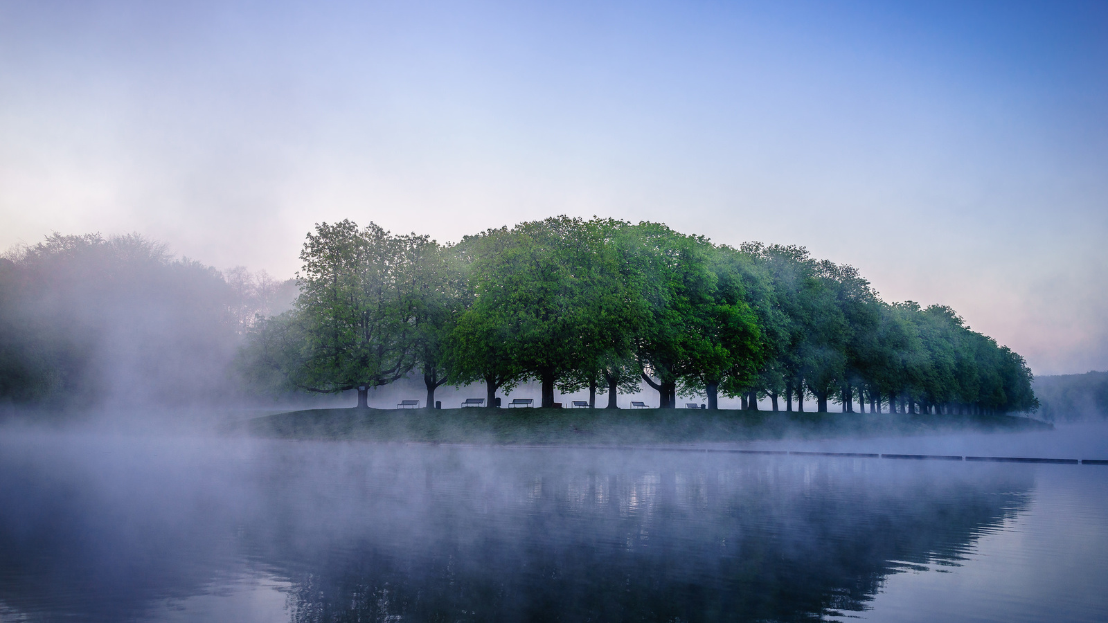 mist, lake, water, reflextion, mountain