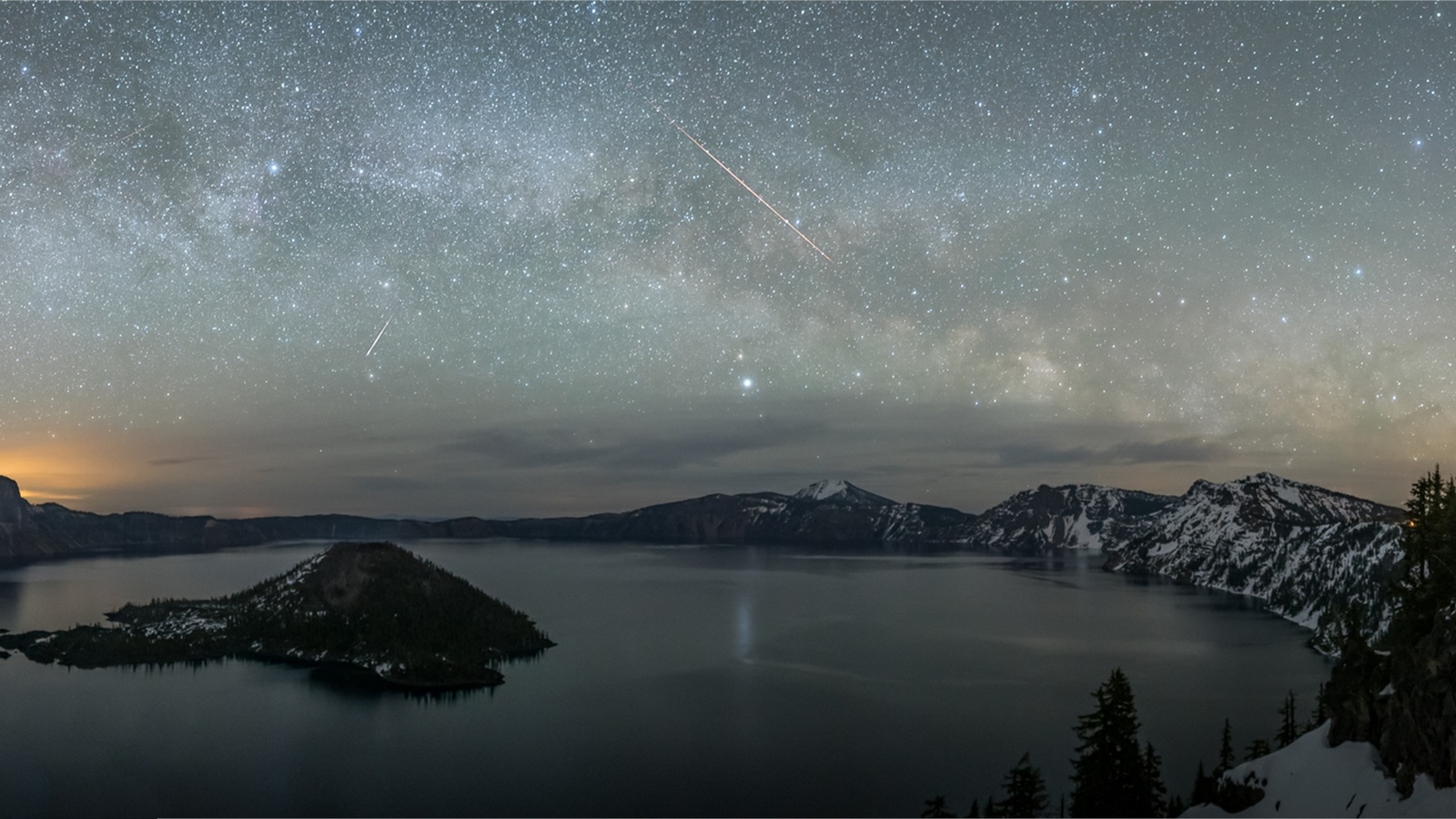 stars, lake, water, mountain