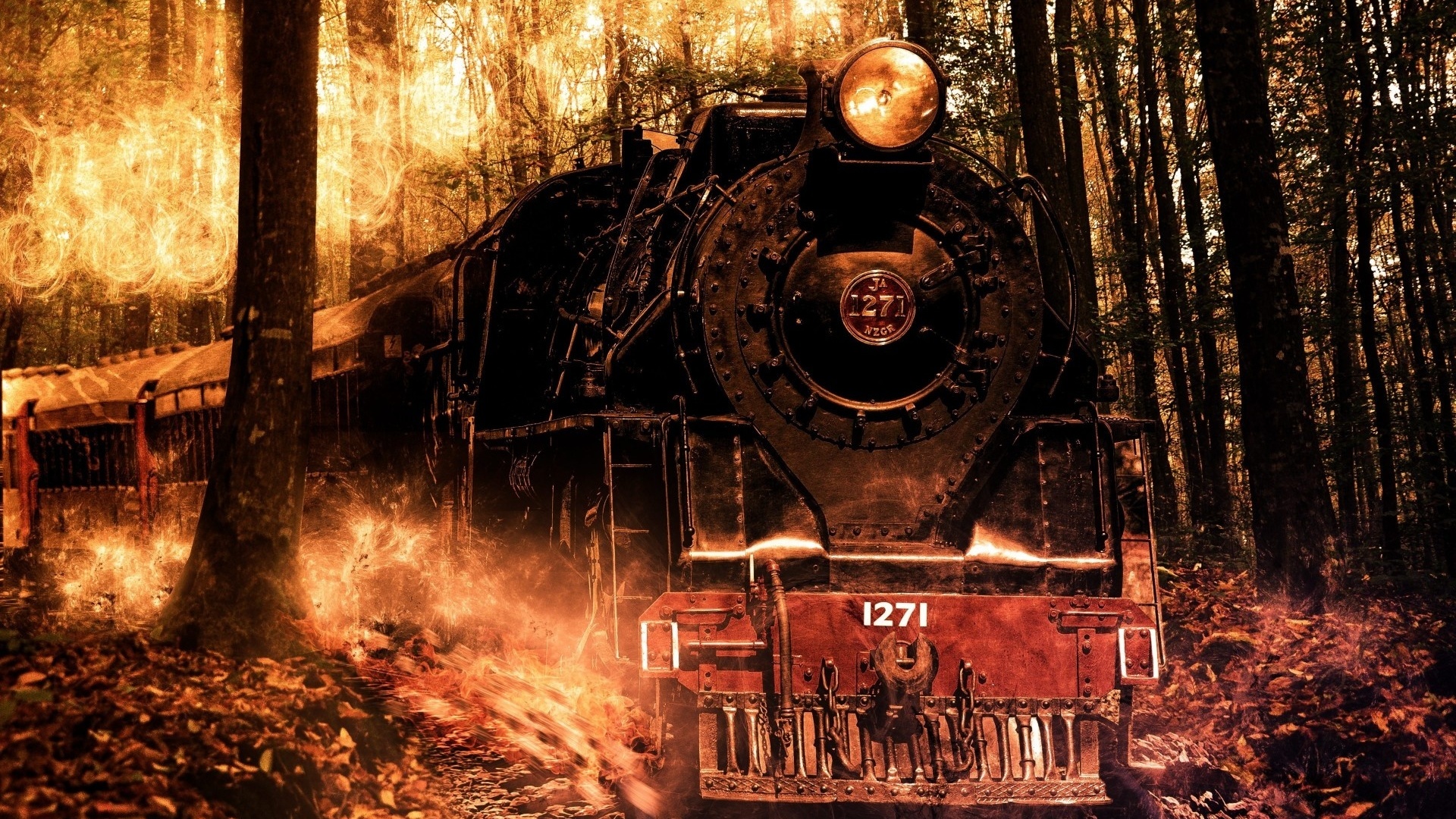 locomotive, tree, railroad, train