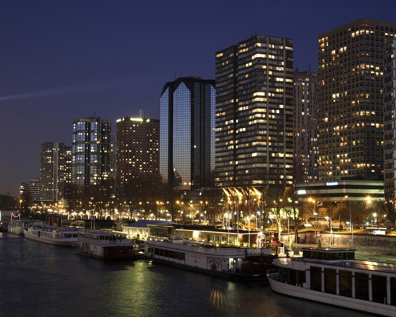 paris, france, tower, eiffel, river, night, lights