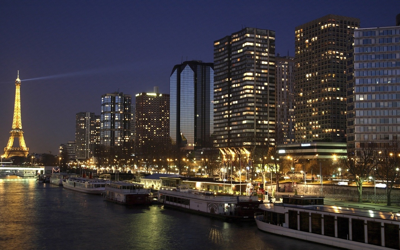 paris, france, tower, eiffel, river, night, lights