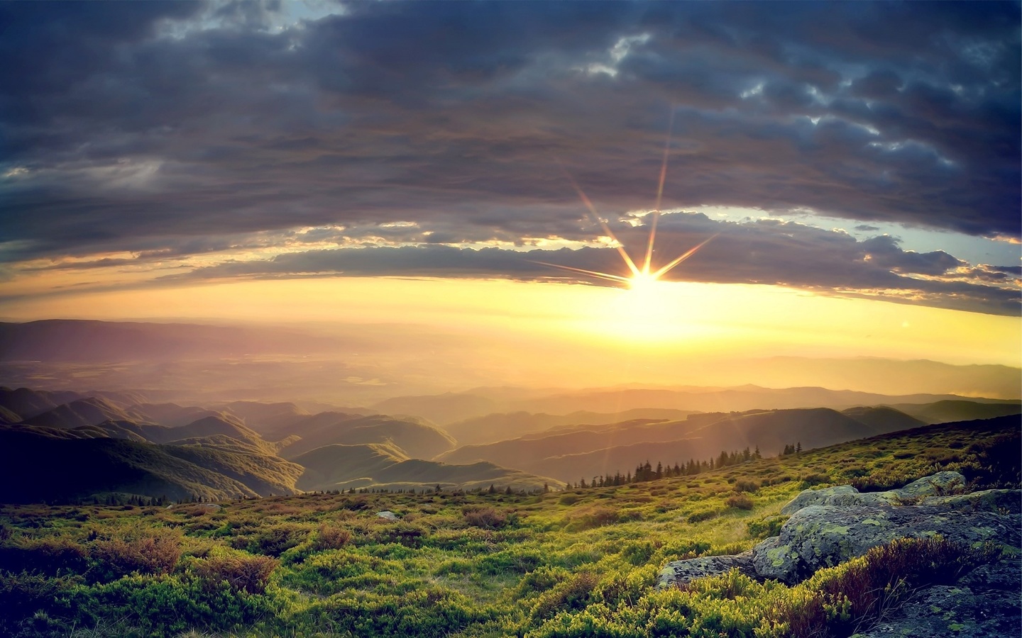 hills, sunset, grass, sun