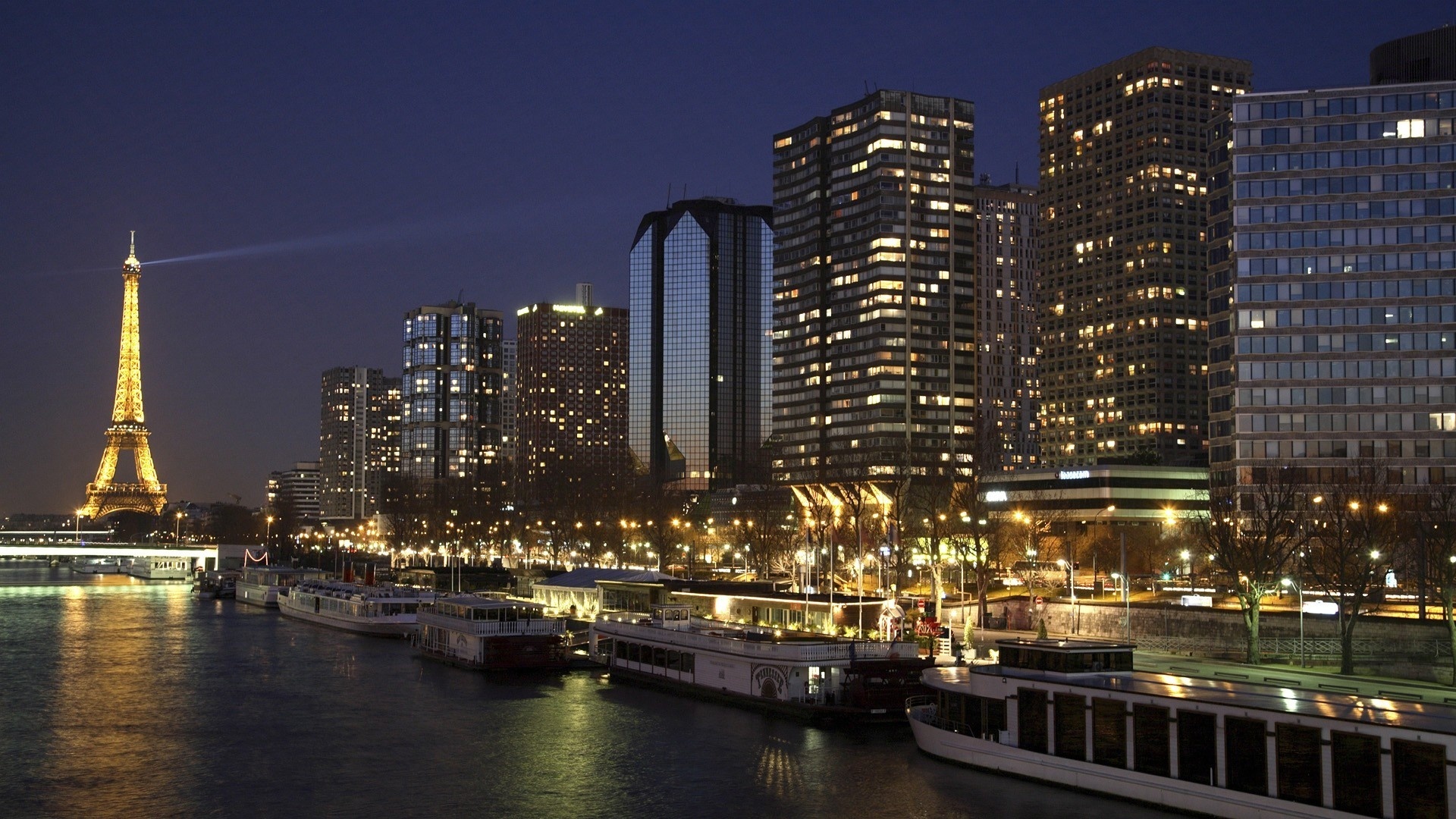 paris, france, tower, eiffel, river, night, lights