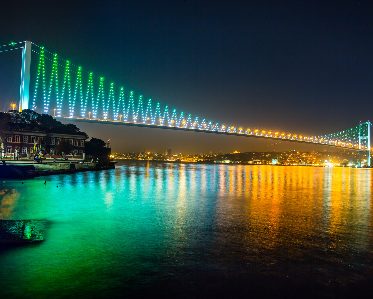 bosphorus bridge, istanbul, turkey, night, lights, buildings, sea of marmara, city, nature,  , , , , , ,  , , 