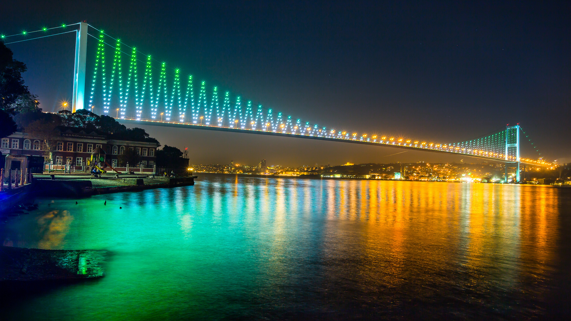 bosphorus bridge, istanbul, turkey, night, lights, buildings, sea of marmara, city, nature,  , , , , , ,  , , 