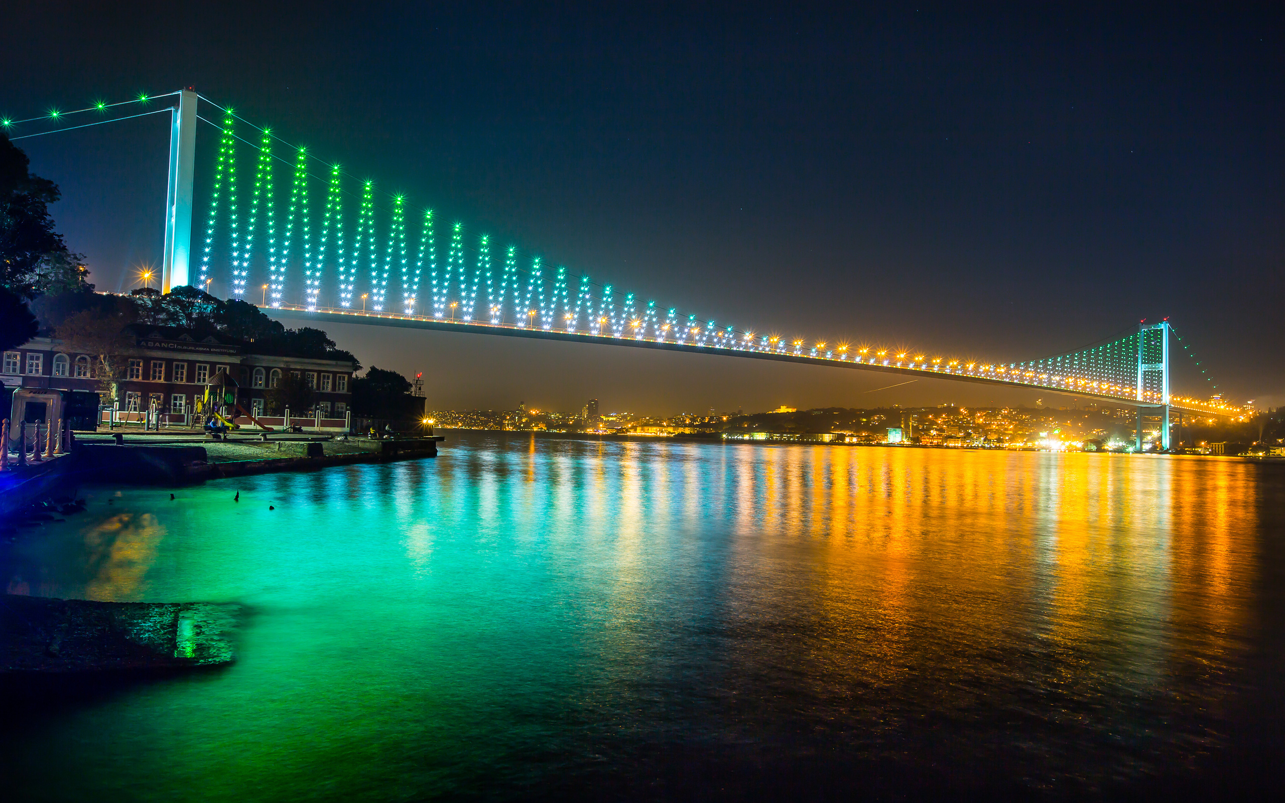 bosphorus bridge, istanbul, turkey, night, lights, buildings, sea of marmara, city, nature,  , , , , , ,  , , 