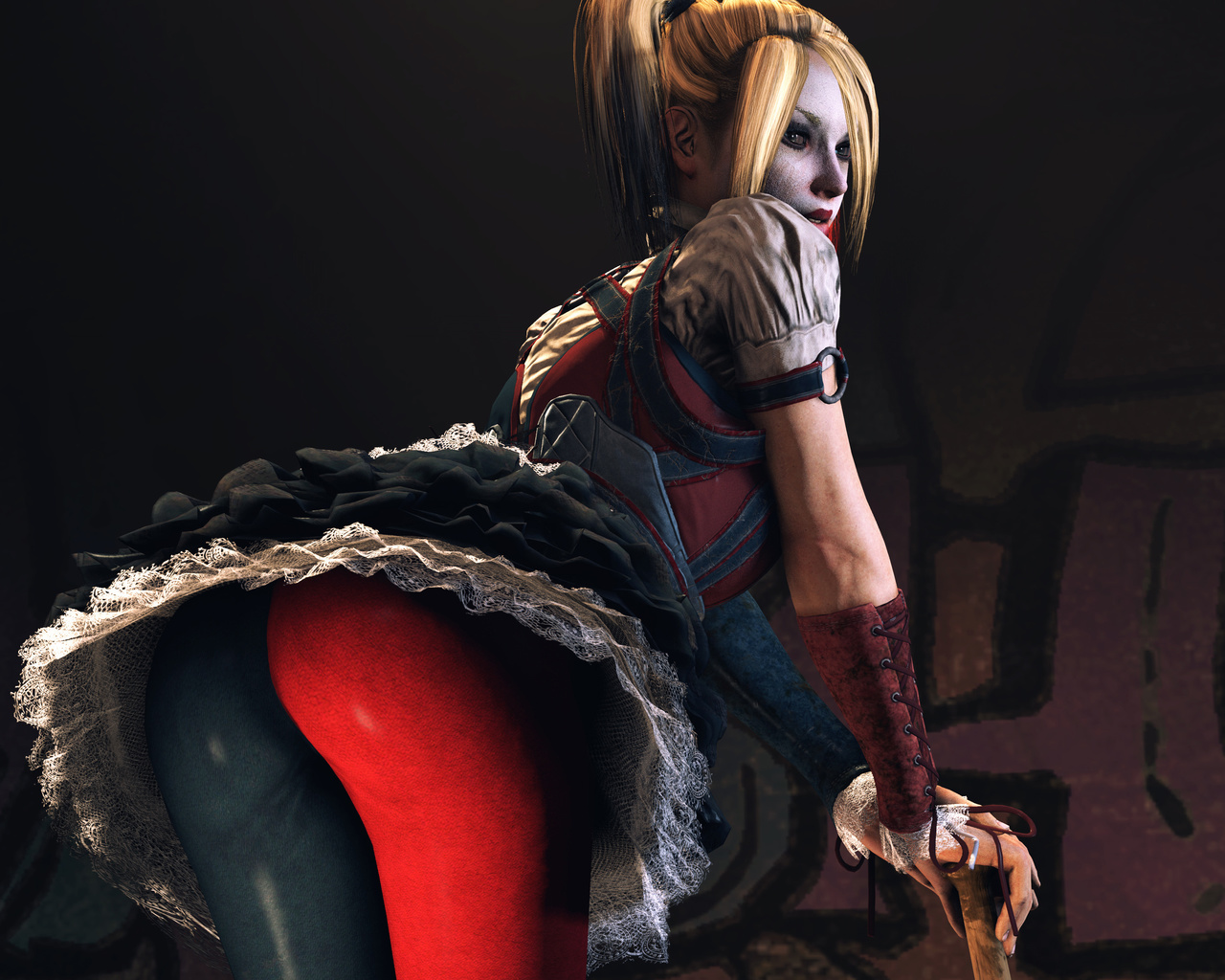 harley quinn, dc comics, бита, злодейка, юбка, девушка, бейсбольная бита.