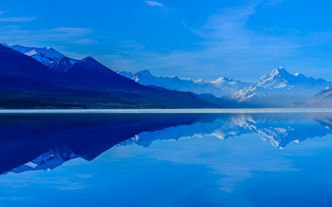 new zealand, lake pukaki, reflection, sky, south island, mountains