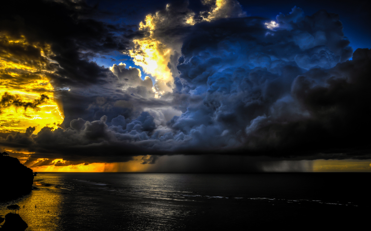 big storm, golden sunset, gorgeous sky, calm ocean, pecatu, bali, , 