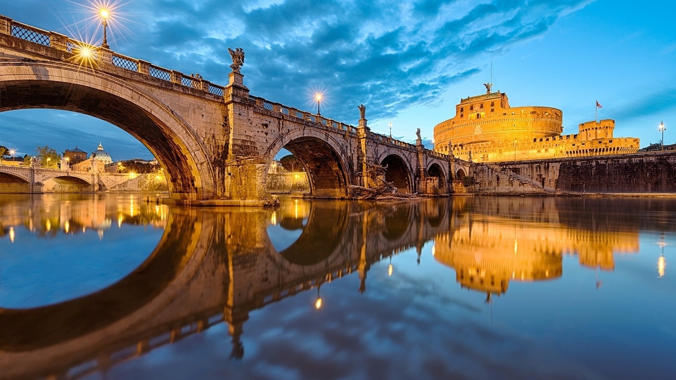 castle, city, river, bridge