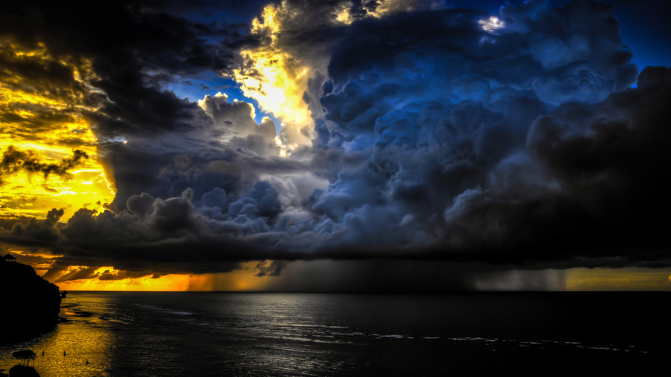 big storm, golden sunset, gorgeous sky, calm ocean, pecatu, bali, , 