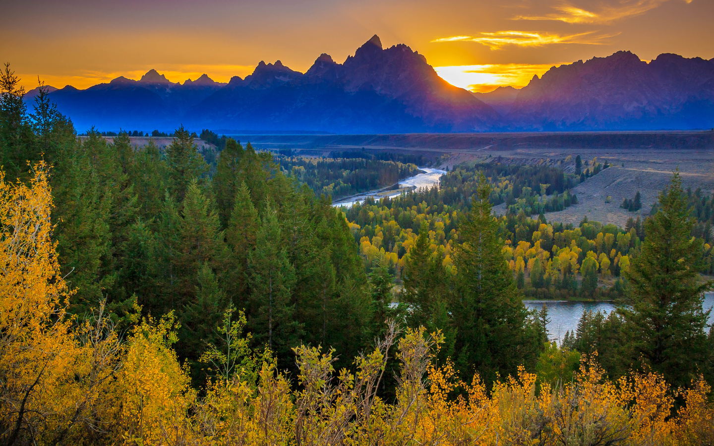 river overlook, grand teton national park, sunset, mountains, river, forest, ,, 