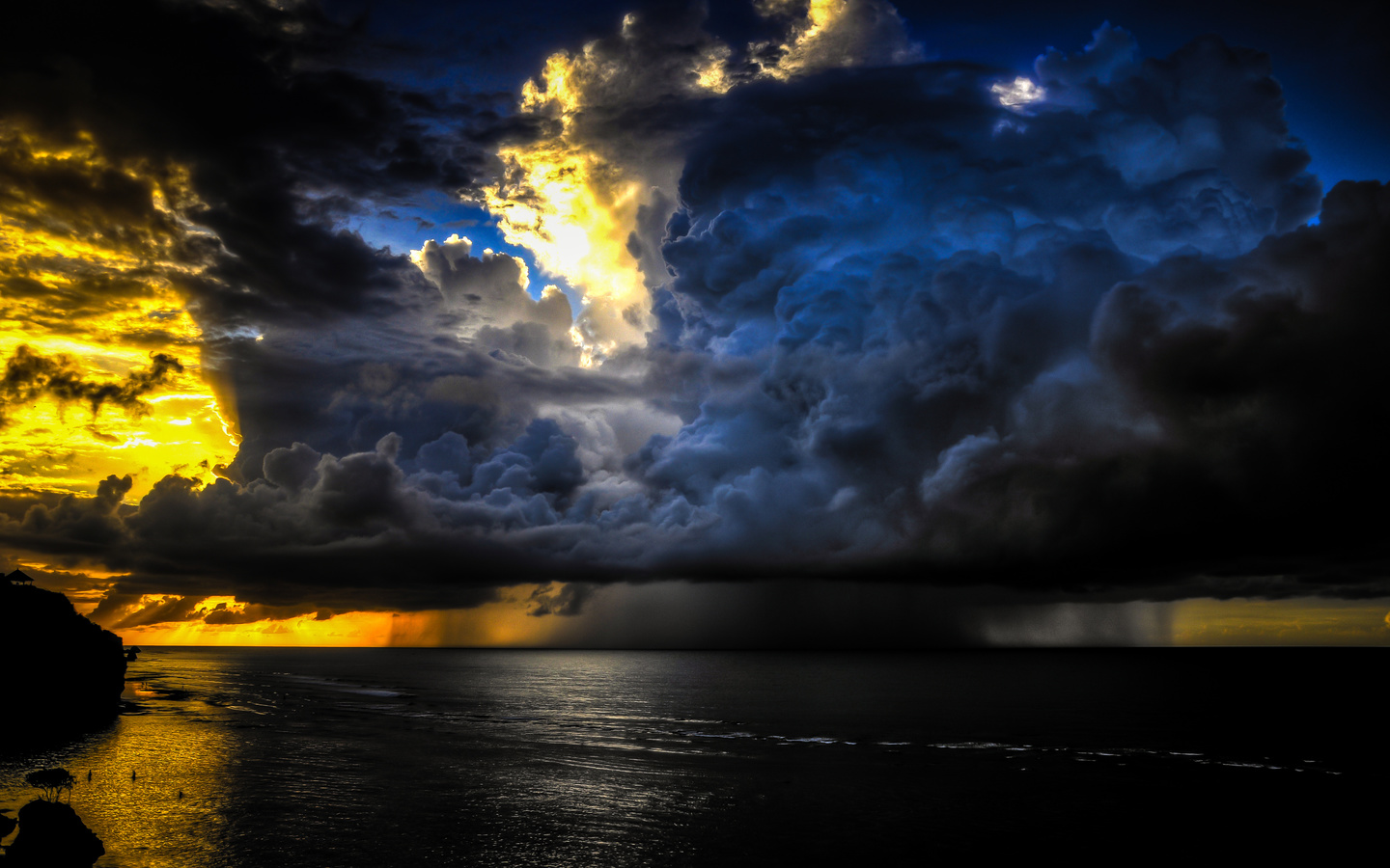 big storm, golden sunset, gorgeous sky, calm ocean, pecatu, bali, , 