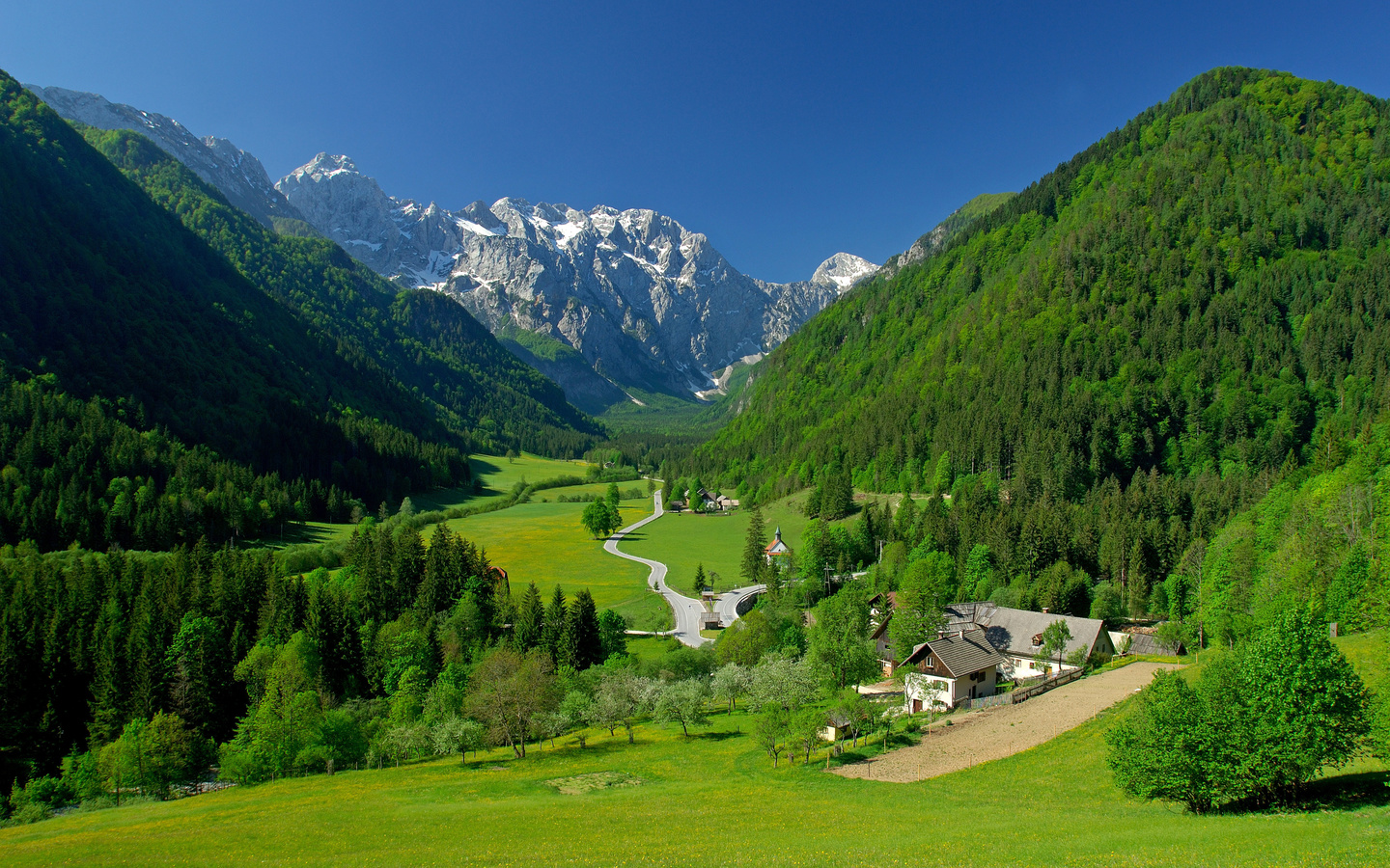 spring, alpine valley, mountains, field, landscape, ,  , , , 