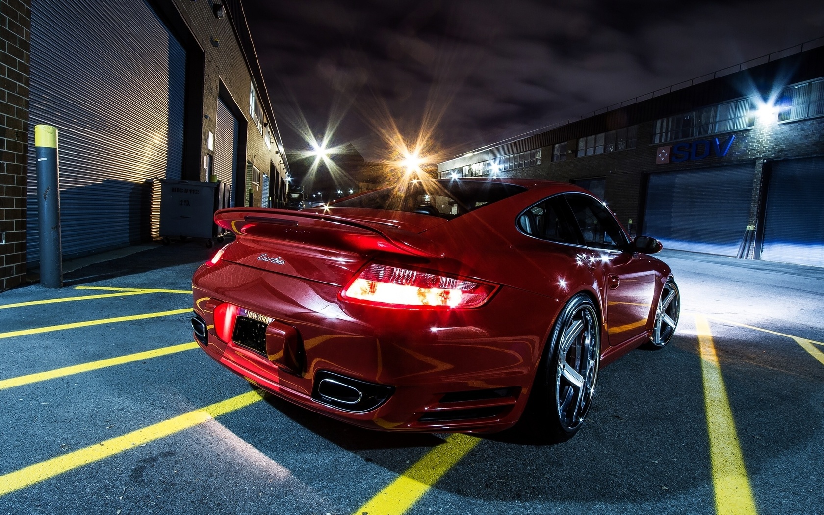 machine, red, porsche, night, bumper, asphalt