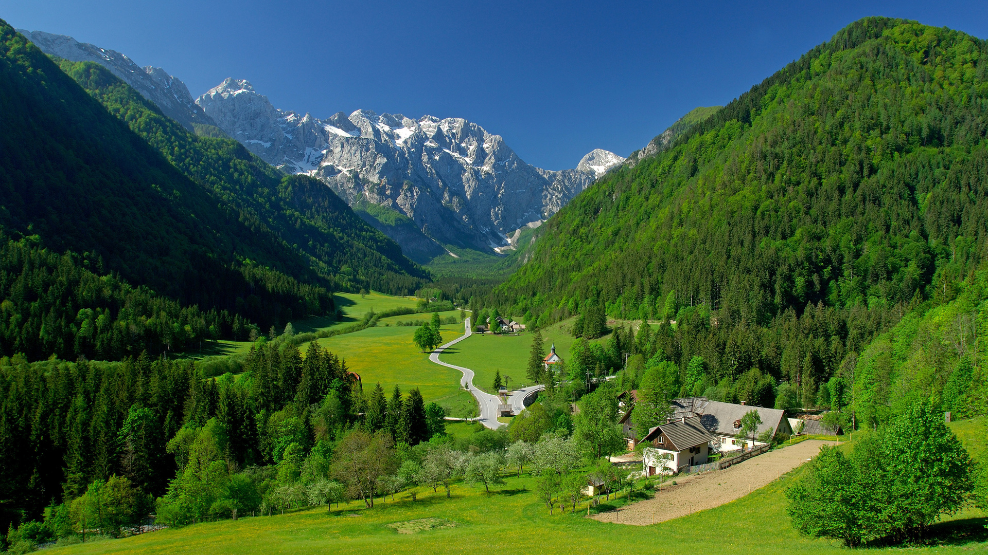 spring, alpine valley, mountains, field, landscape, ,  , , , 