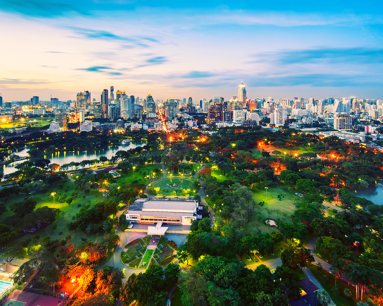 bangkok, thailand, city, bangkok, lumpini park, sunset