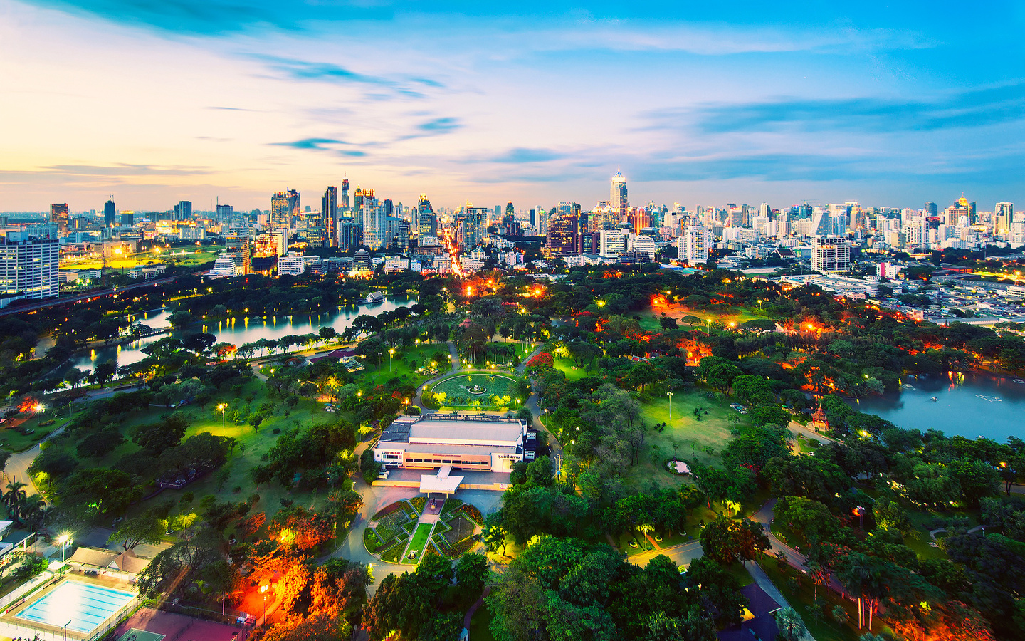 bangkok, thailand, city, bangkok, lumpini park, sunset