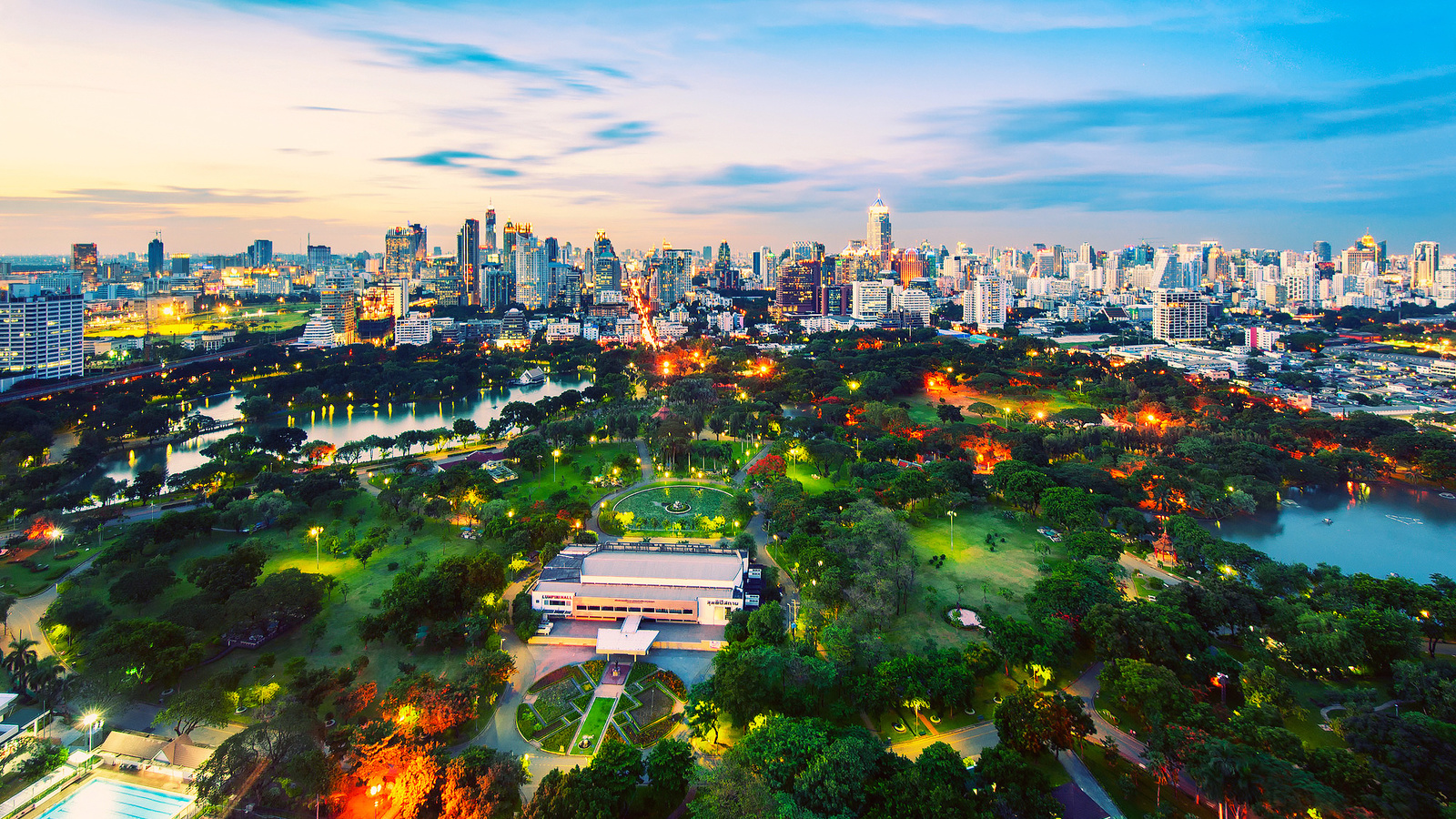 bangkok, thailand, city, bangkok, lumpini park, sunset