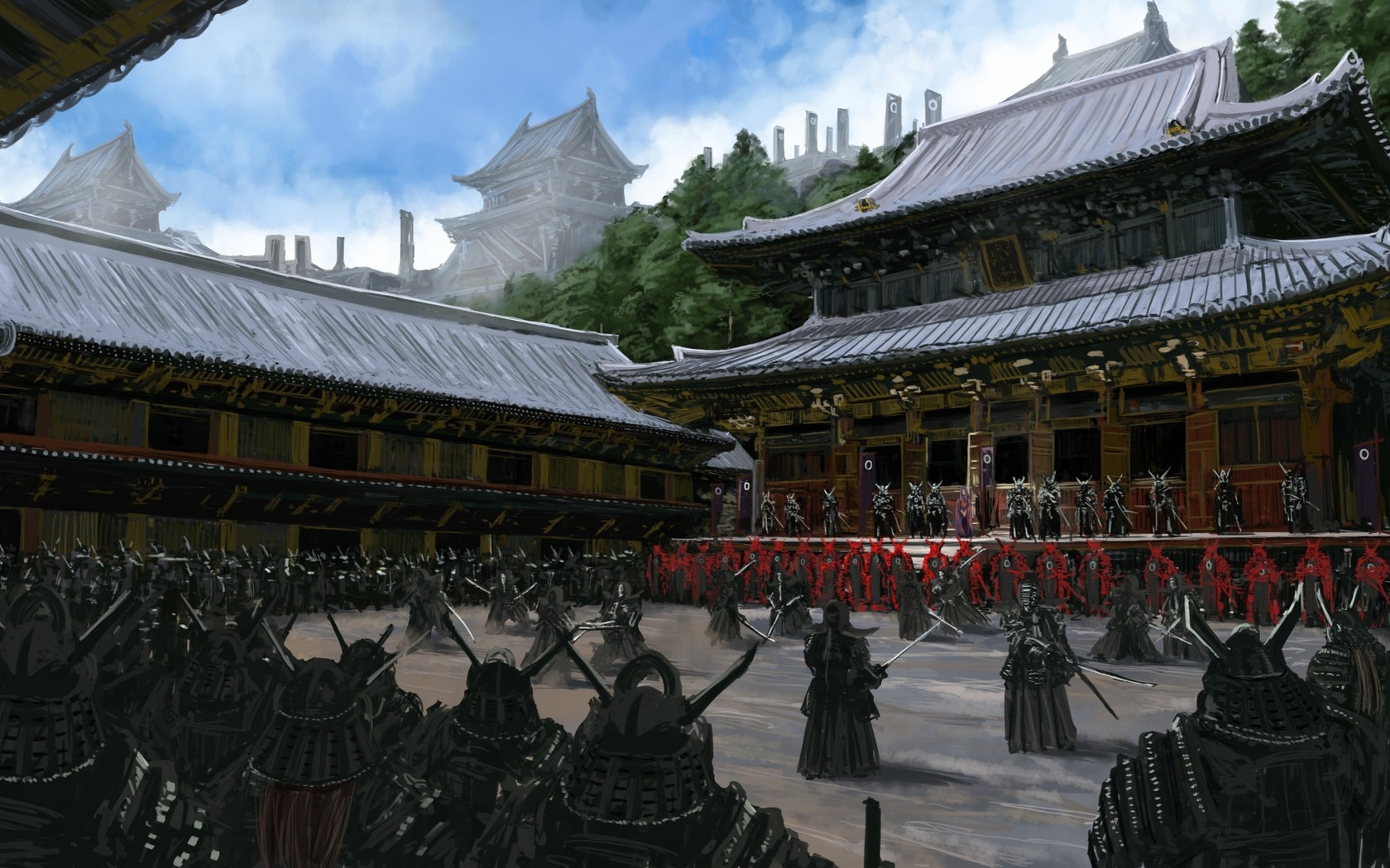 art, asia, temple, samurai, people, warrior