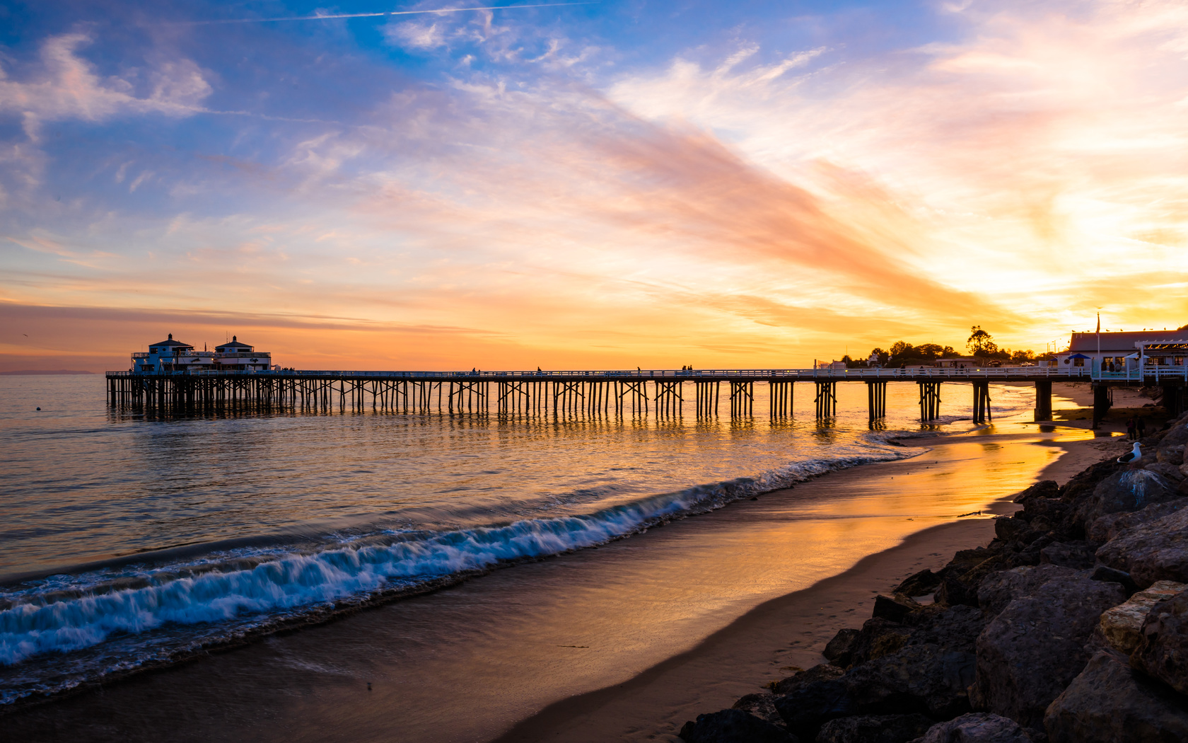 malibu, sea, sunset, shore, pearce, landscape