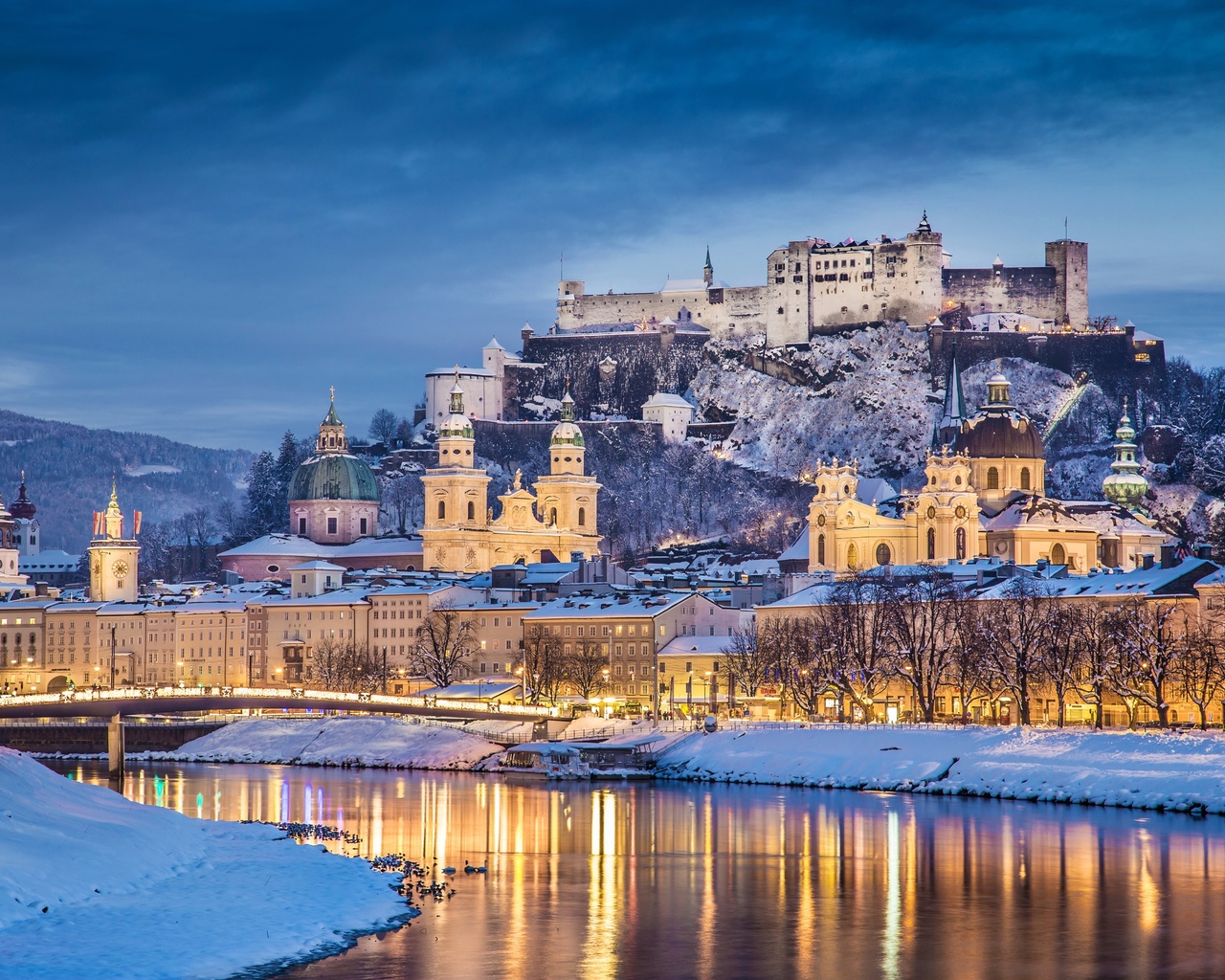 , ,  , festungsberg,  ,  , salzburg, austria, salzach river, festungsberg, hohensalzburg castle, salzburg cathedral