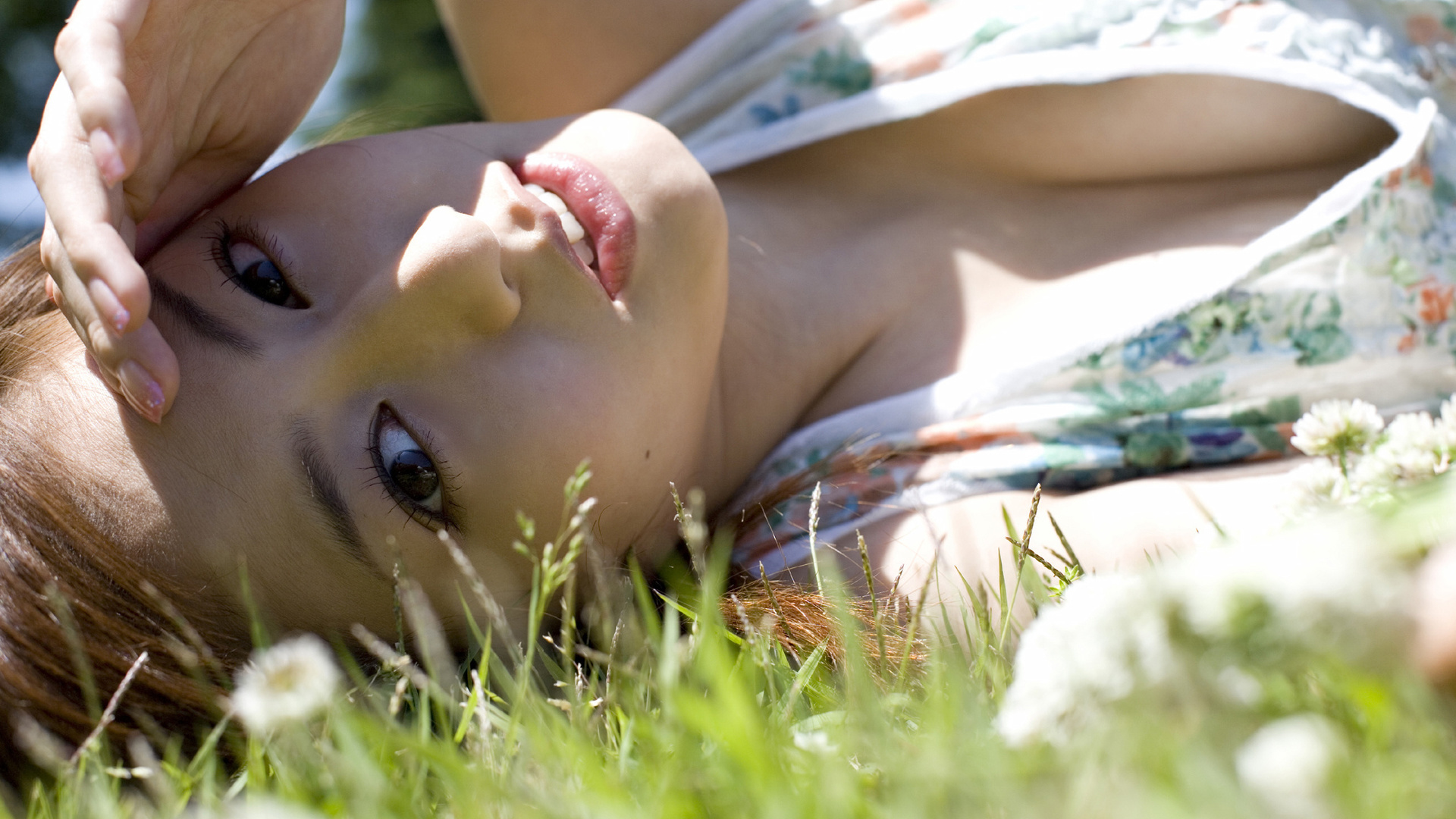 yumi sugimoto, actress, model, girl, asian, japanese, beauty, cute, close up, grass, field, nature, outside, outdoor