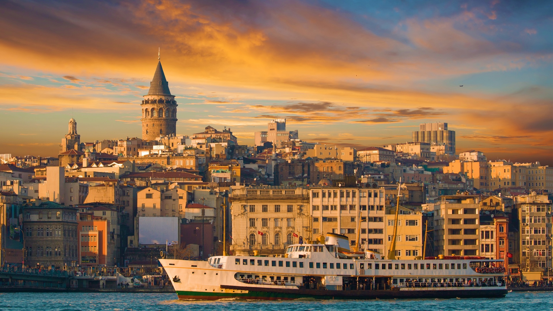 istanbul, turkey, buildings, sea of marmara, city, galata tower, ferry, ship, nature, landscape