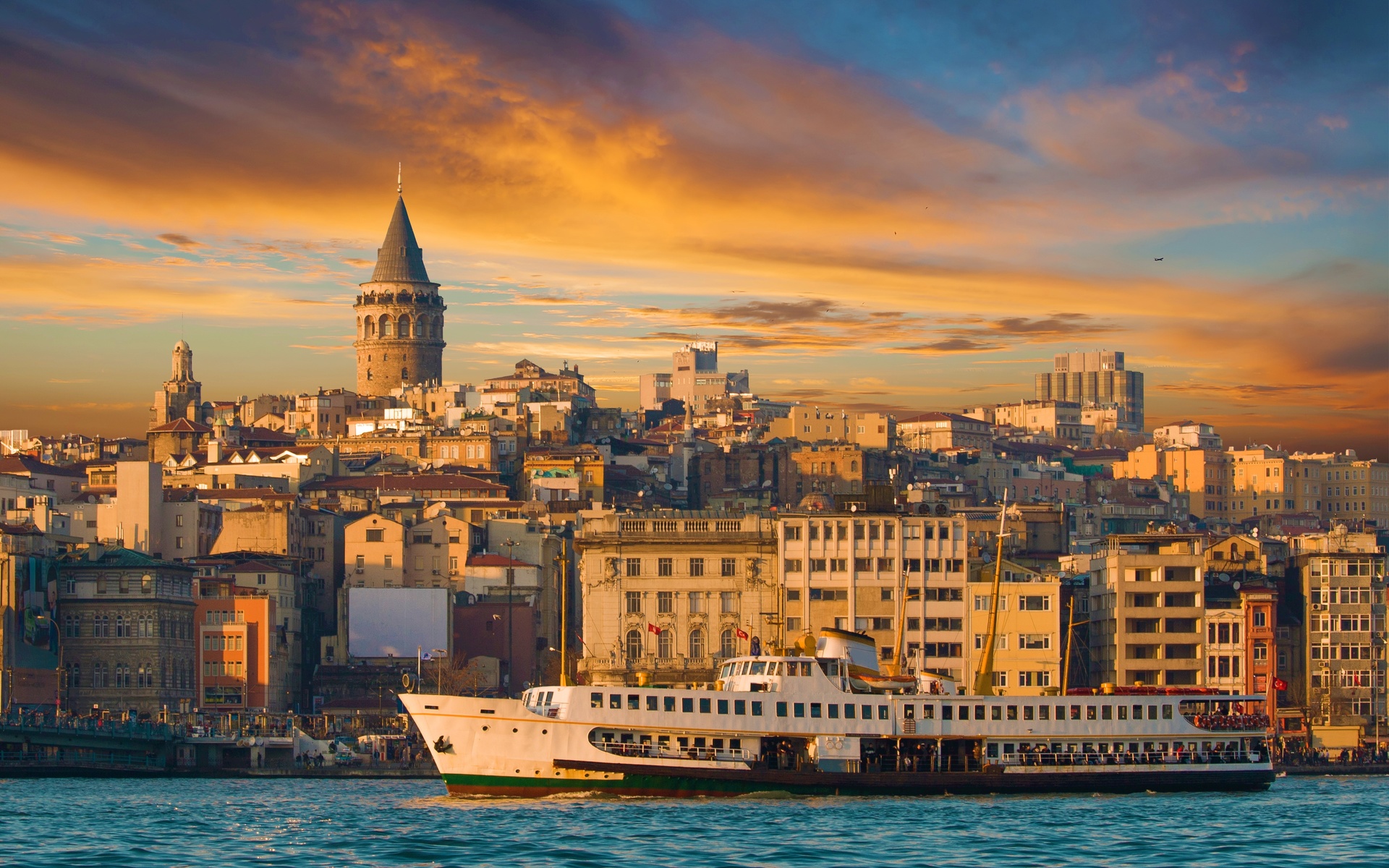 istanbul, turkey, buildings, sea of marmara, city, galata tower, ferry, ship, nature, landscape