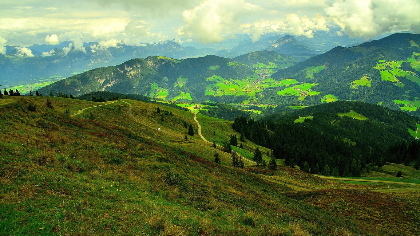 austria, field, hills, road, trees