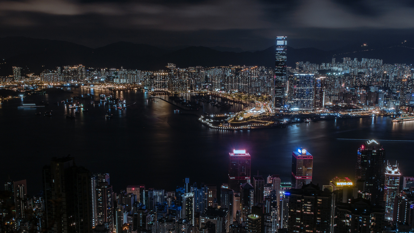 china, city, hong kong, panorama, night