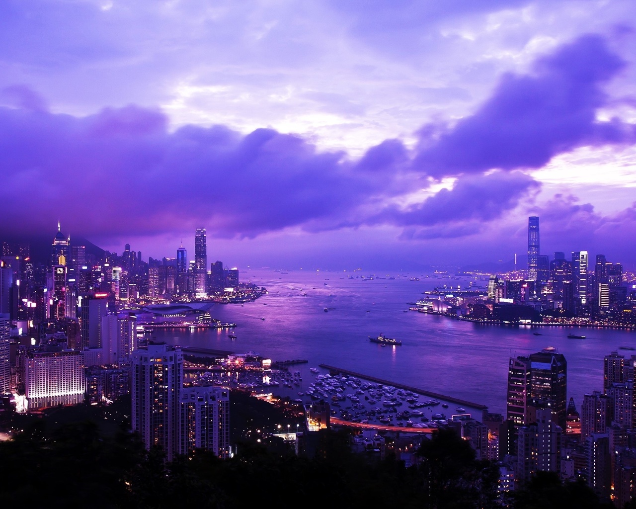 hong kong, china, city, braemar hill, victoria harbour, evening, dawn, skyscrapers