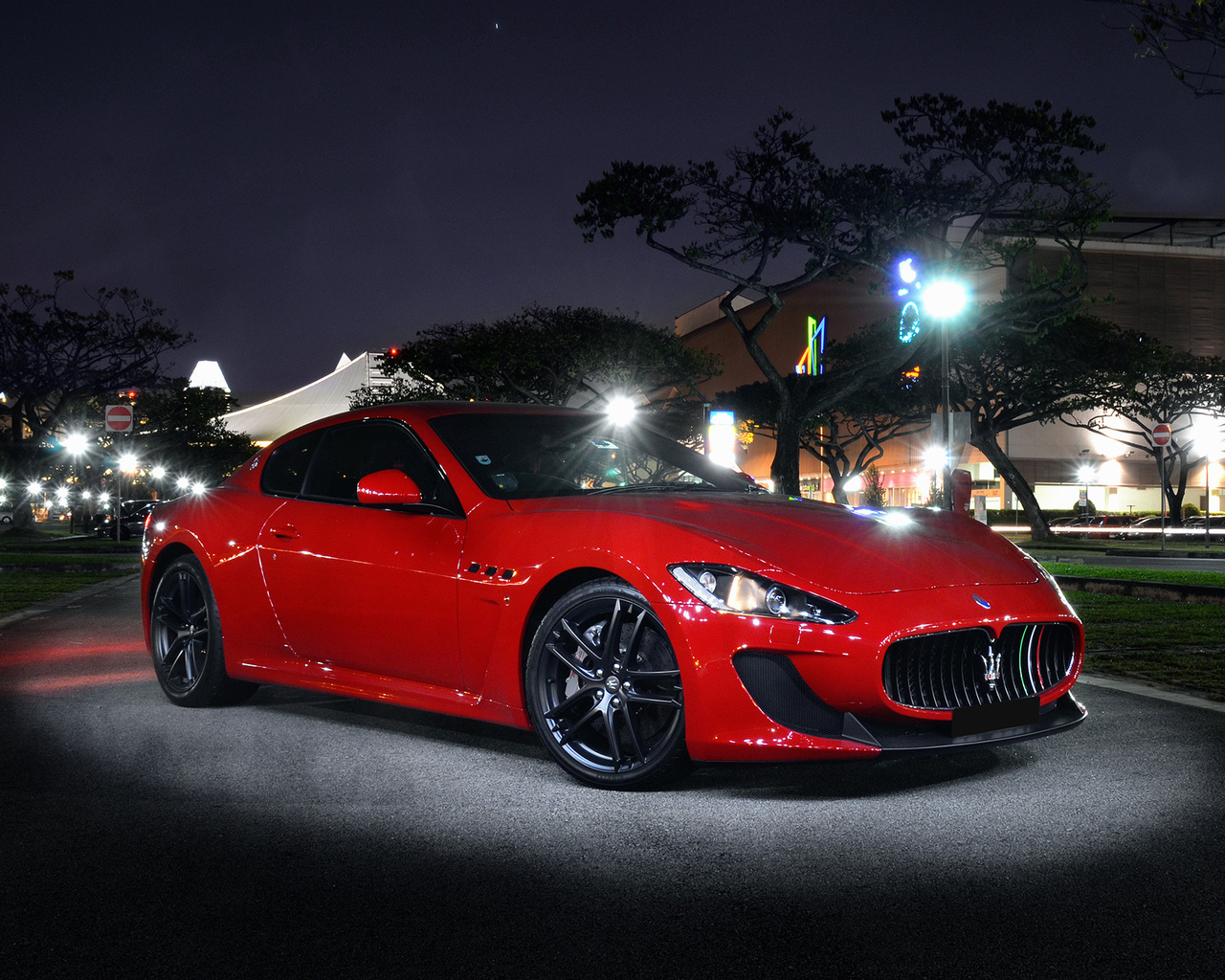 maserati, the granturismo, front, light, mc stradale, street, night, red