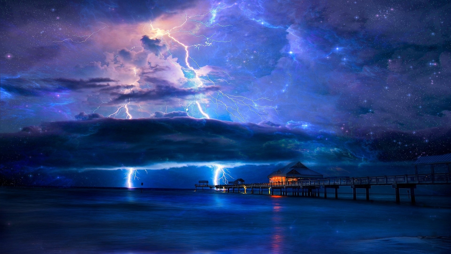 tropical, thunderstorm, sea, water, clouds