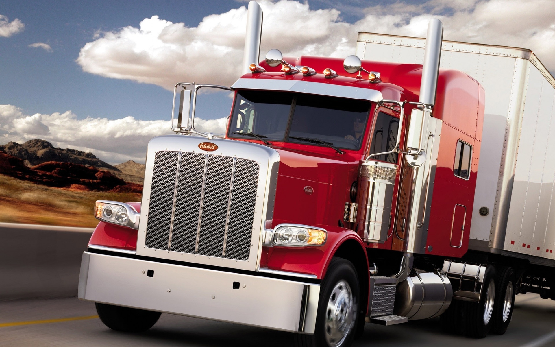 peterbilt, red, silver, truck, 